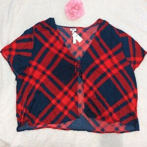 Aerie Red and Blue Checkered Top Gingham Picnic Date Tie Top Country Size XL NWT